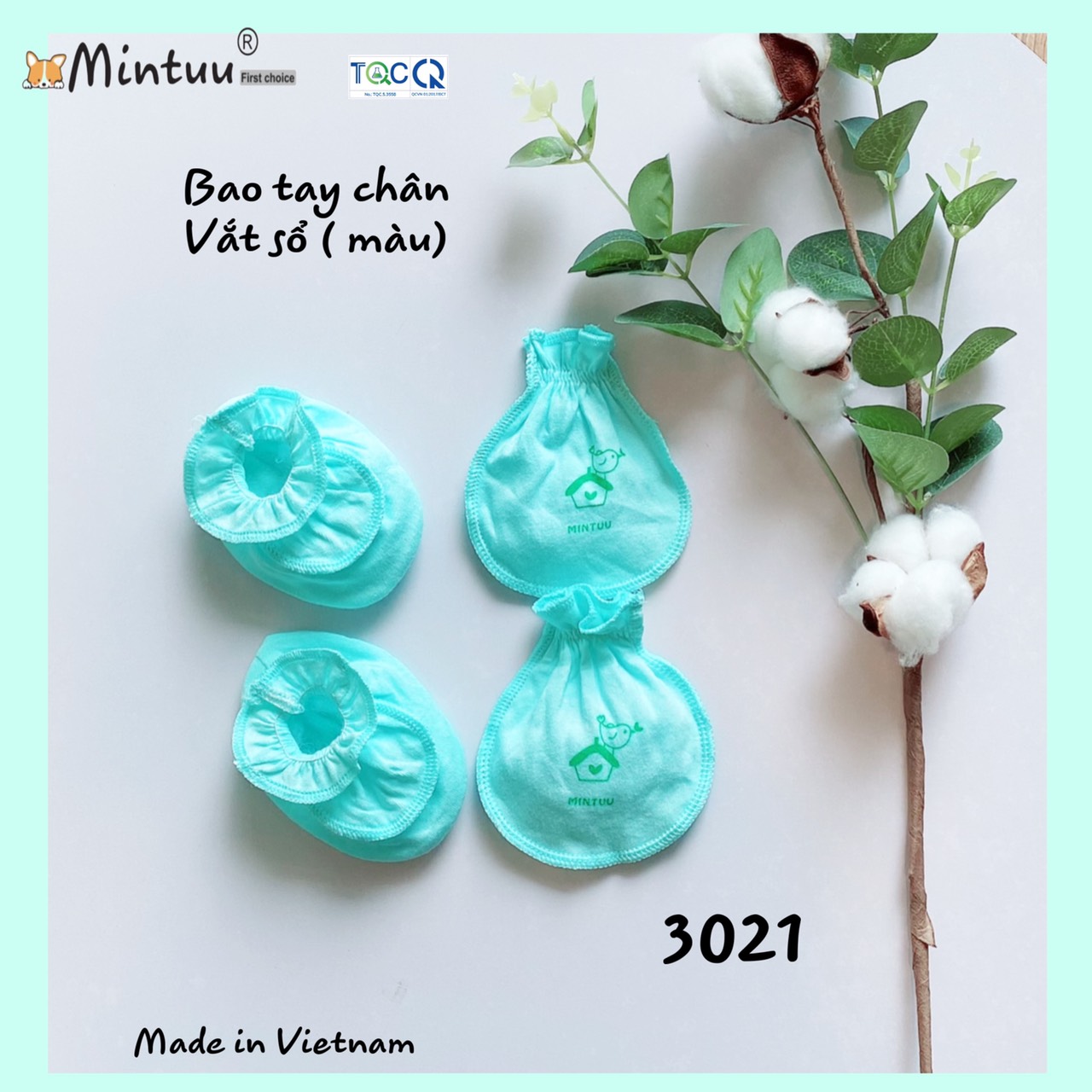 Bao tay bao chân sơ sinh màu cổ thun, chất liệu vải 100% cotton thương hiệu MINTUU