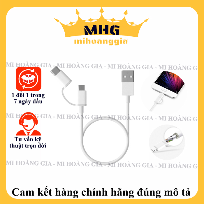 Dây Cáp Sạc Đa Năng 2 Trong 1 USB Type-C / Micro USB Xiaomi (1m) - Hàng Chính Hãng