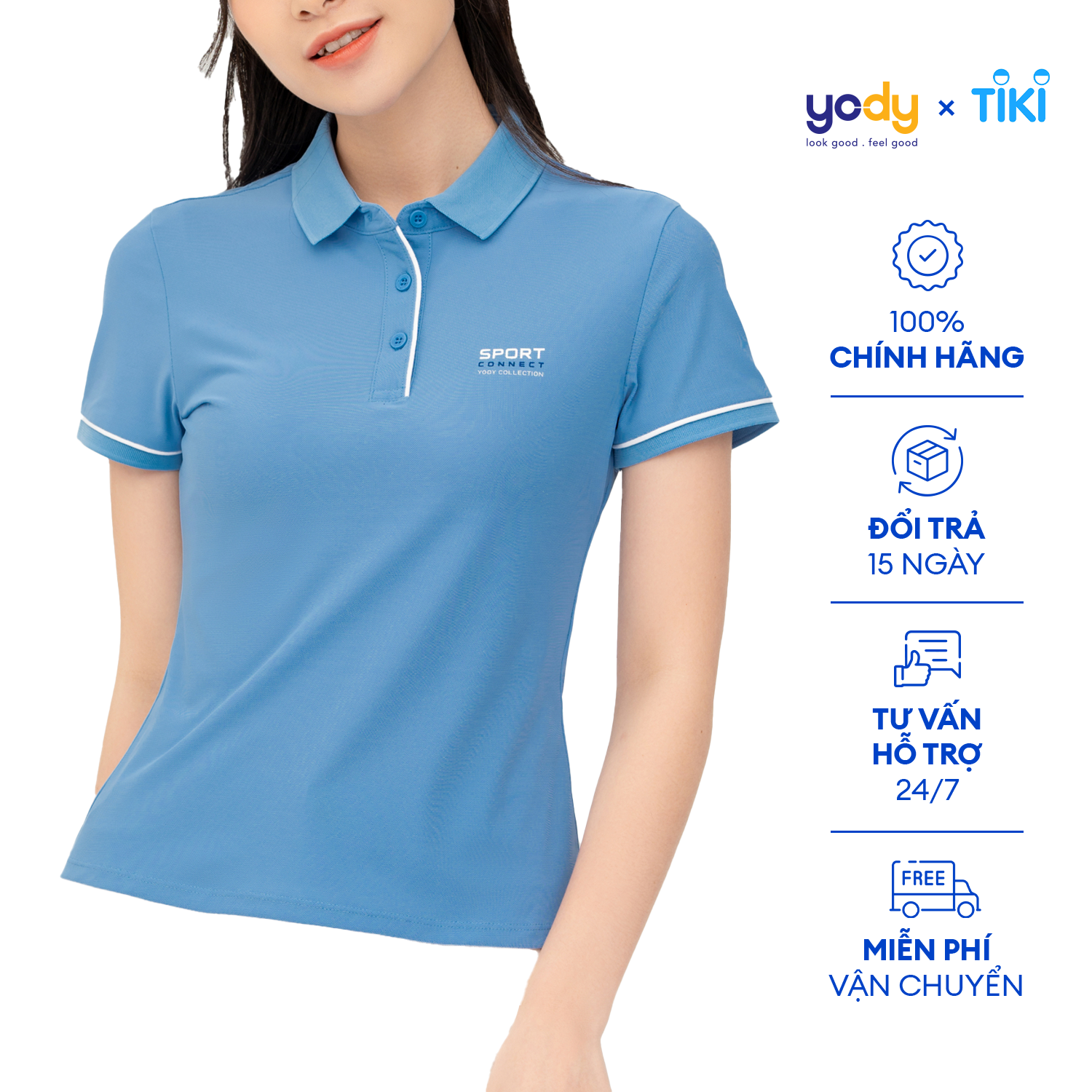 Áo polo thể thao nữ YODY vải Airycool in ngực phối màu thấm hút mồ hôi SAN6054