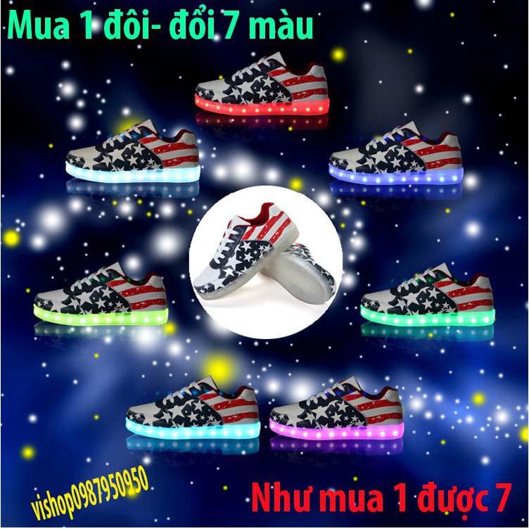 (M288) Giày Phát Sáng Đèn Led 7 Màu Mẫu Cờ Mỹ