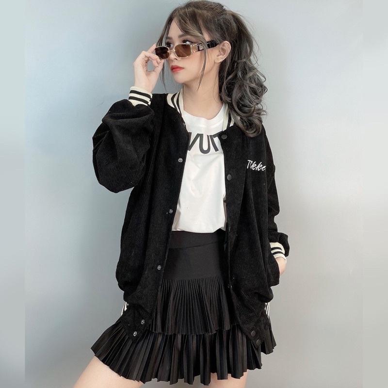 [Ảnh Thật] Áo Khoác Bomber Nhung Gân Tikkeo Form rộng Unisex Nam Nữ Couple Màu Siêu Đẹp