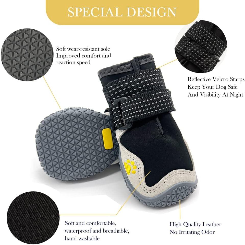 Ủng bảo hộ cho chó, Giày thoáng khí cho chó có dây đai phản quang, Bảo vệ chân chó bằng cao su bằng da sợi nhỏ