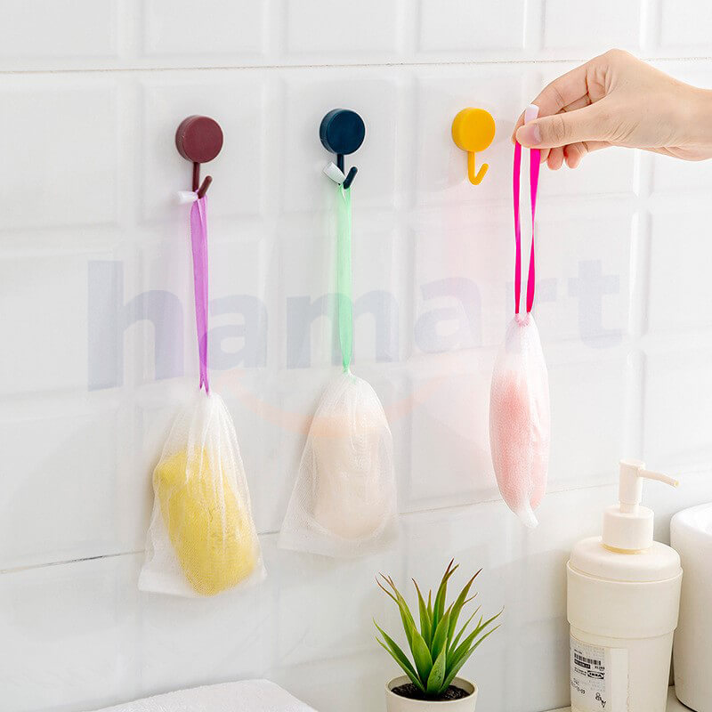 Túi Lưới Đựng Xà Phòng Tạo Bọt Xà Bông Tắm 2 Lớp Có Dây Rút Treo Tường Tiện Lợi Nhiều Màu