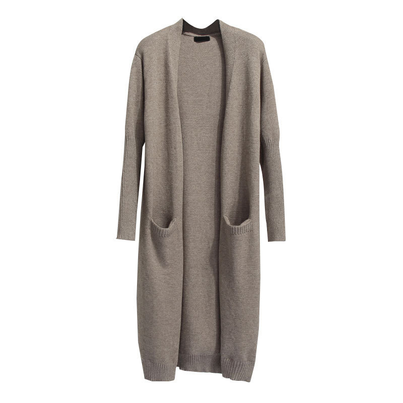 Áo khoác cardigan dáng dài len dệt kim mềm mại dày dặn phong cách Hàn Quốc có 2 bên túi
