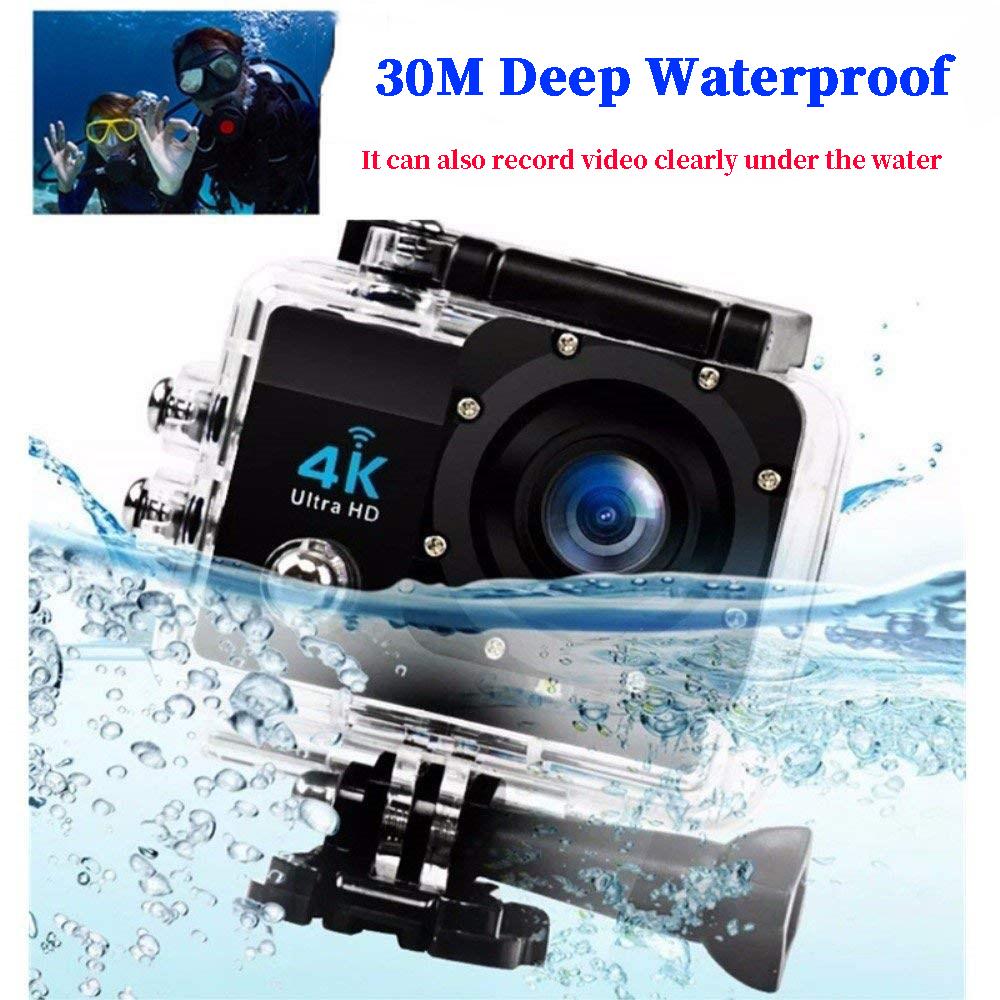 Camera hành động Ultra HD 4K/30fps Camera thể thao 16MP 170D Camera WiFi Mũ bảo hiểm chống nước 30M Camera ghi hình Camera thể thao DV