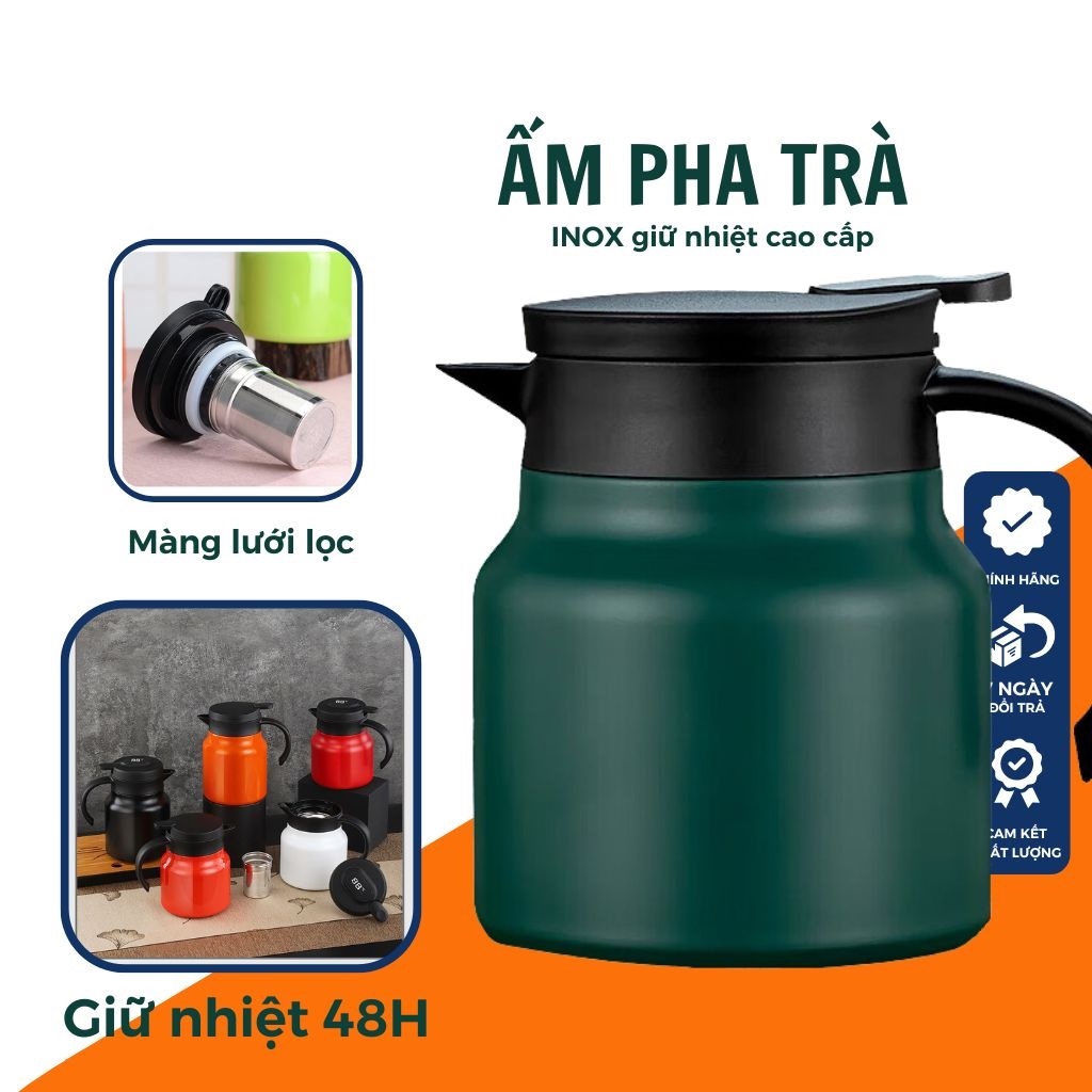 Ấm pha trà, cafe để bàn 1000ml có lưới lọc inox - Bình nước giữ nhiệt liên tục đến 12 giờ thiết kế sang trọng hiện đại đặt bàn tiếp khách, dễ dàng mở rót nước