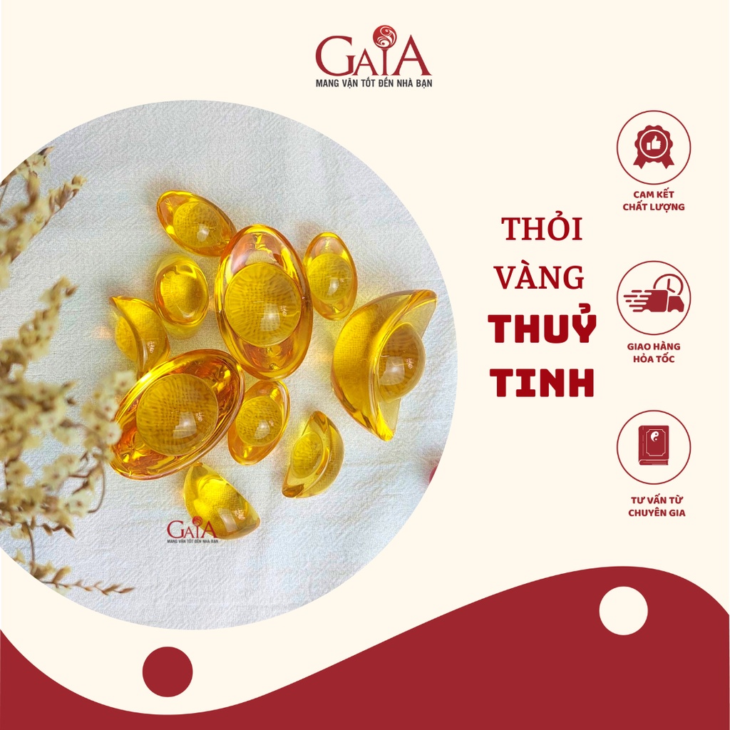 Thỏi vàng thủy tinh phong thủy kim nguyên bảo chiêu tài lộc size 5cm