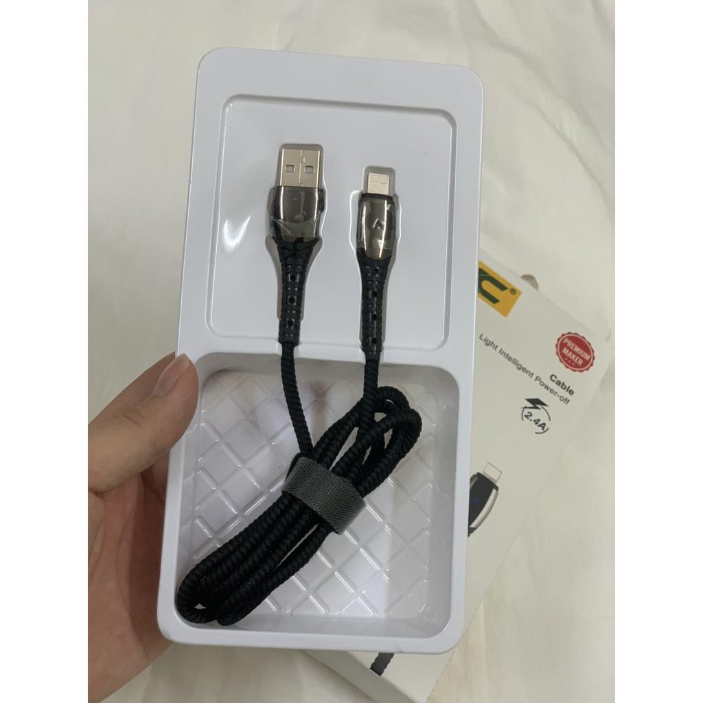 Cáp sạc nhanh tự ngắt khi đầy pin chuẩn Iphone Ipad - Hàng KC - Dây dù - USB 2 cạnh