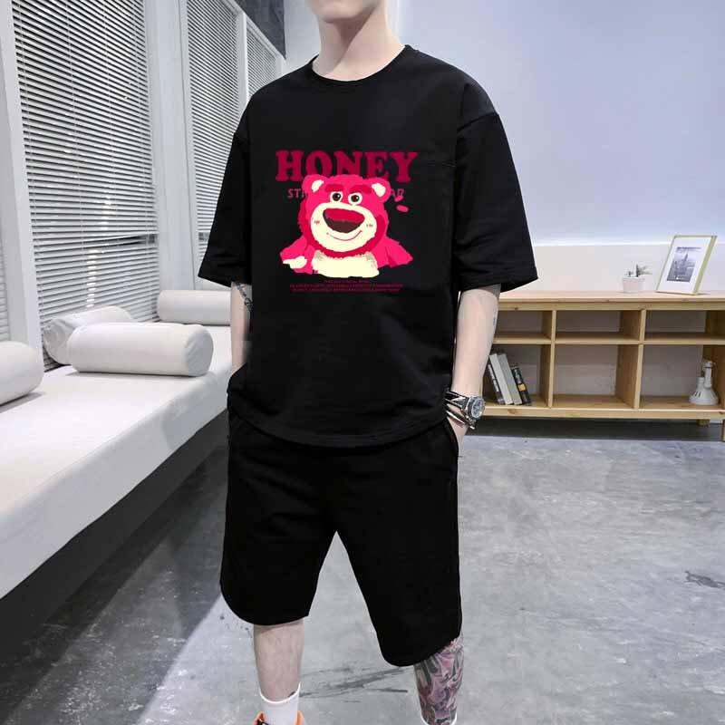 Đồ mặc nhà GẤU DÂU HONEY mùa hè Dáng Thể Thao Chất Vải Thun Độ Co Giãn Nhẹ + Bộ Đồ Nam nữ Mang Phong Cách Hàn Quốc