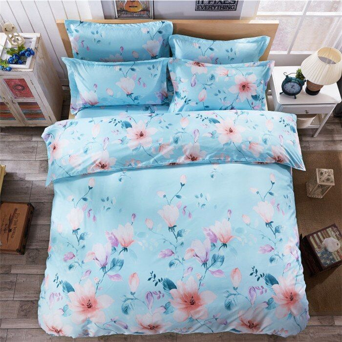 Bộ chăn ga gối Cotton cao cấp 1m6x2m hoa hồng trắng THC071
