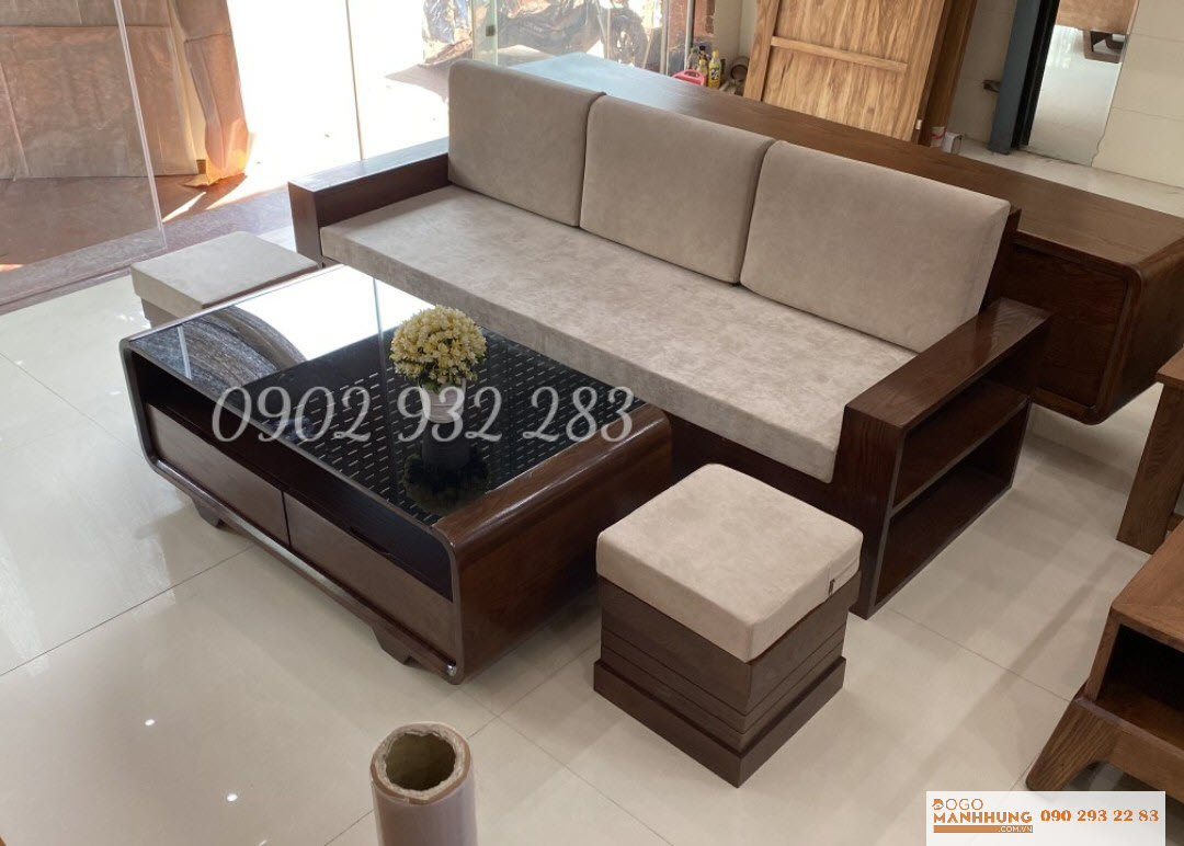 Bộ bàn ghế phòng khách sofa 4 món gỗ sồi G10