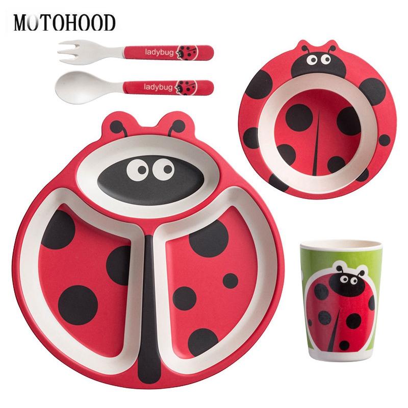 MOTOHOOD Tre Bộ Đồ Ăn Bộ 5 Chiếc Khỏe Mạnh Trẻ Em Ăn Tối Huấn Luyện Bộ Chén Muỗng Đĩa Dĩa Thả Chịu Bát Ăn món Ăn