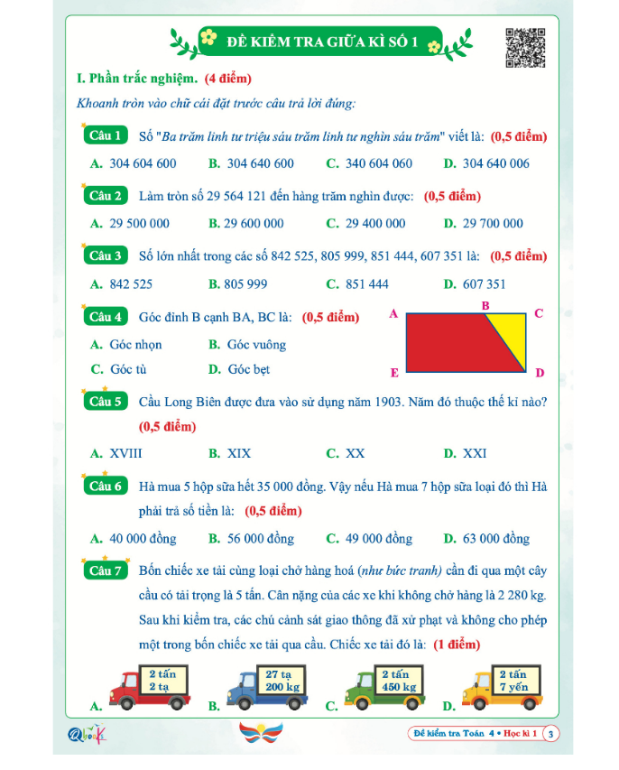 Sách - Đề Kiểm Tra Toán Lớp 4 - Học Kì 1 - Cánh Diều