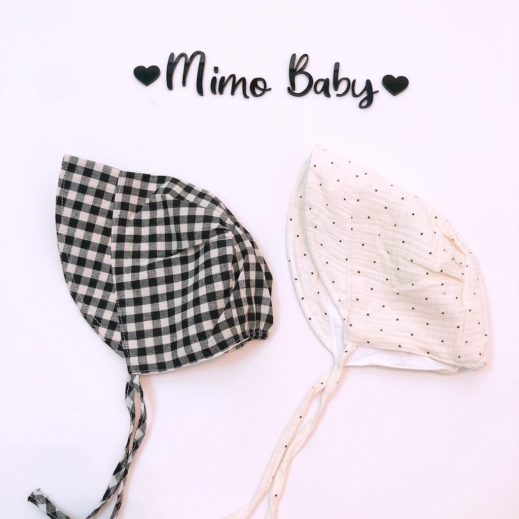 Mũ tiểu thư vải đũi vintage cho bé (0-12m)