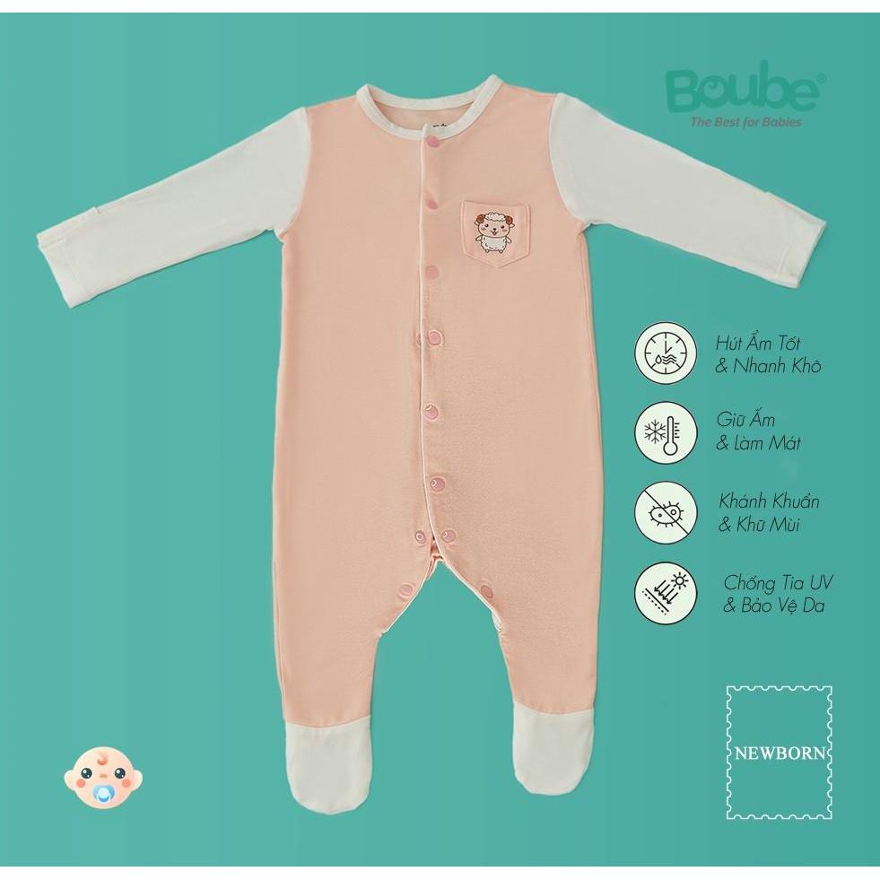 Bộ liền thân, body liền tất phối màu cho em bé sơ sinh Boube, vải sợi tre Bamboo thông minh, thoải mái - Size newborn