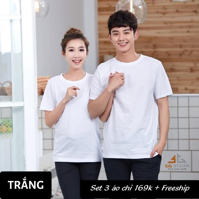 Áo đôi - Áo thun trơn nam nữ - Màu trắng - Thun cotton 4 chiều