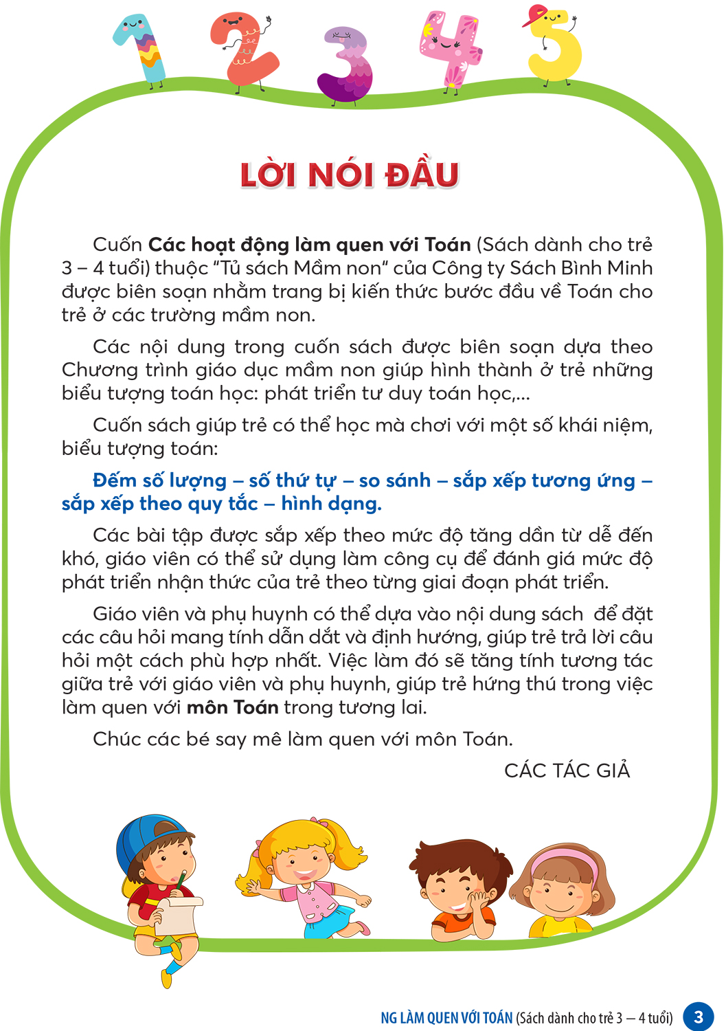 CÁC HOẠT ĐỘNG LÀM QUEN VỚI TOÁN (Sách dành cho trẻ 3-4 tuổi)