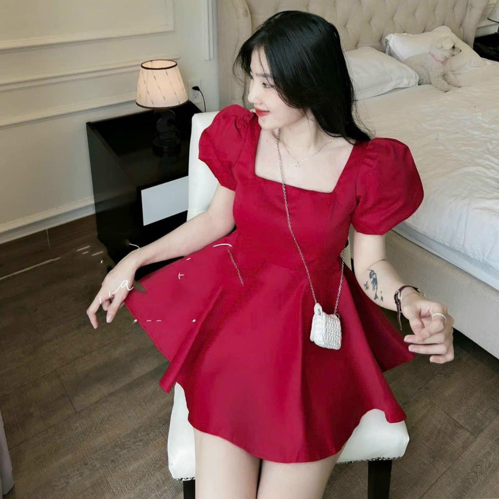 Sét áo babydoll cổ vuông tay phồng dáng xòe mix chân váy chữ a SB110 Cun Fashion đi học đi dạo cực xinh xắn