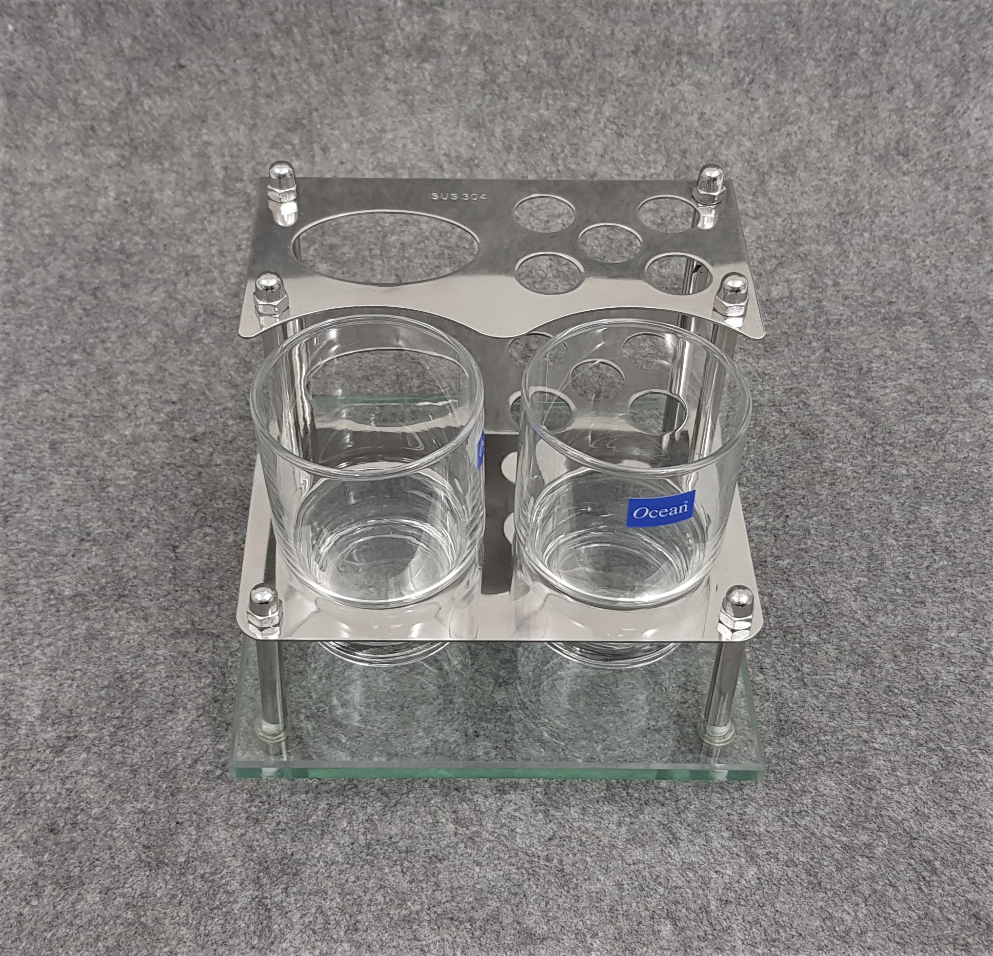 Kệ bàn chải đế kính cường lực 2 ly ngửa - INOX 304