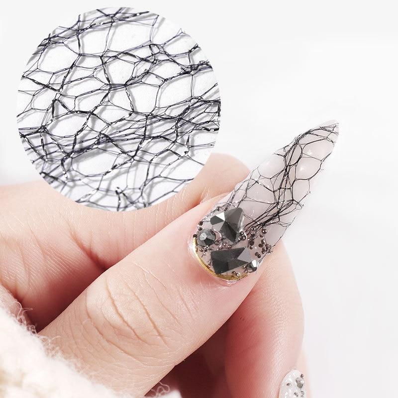 Nhãn dán trang trí móng tay kiểu lưới 3D bằng lụa nhiều màu