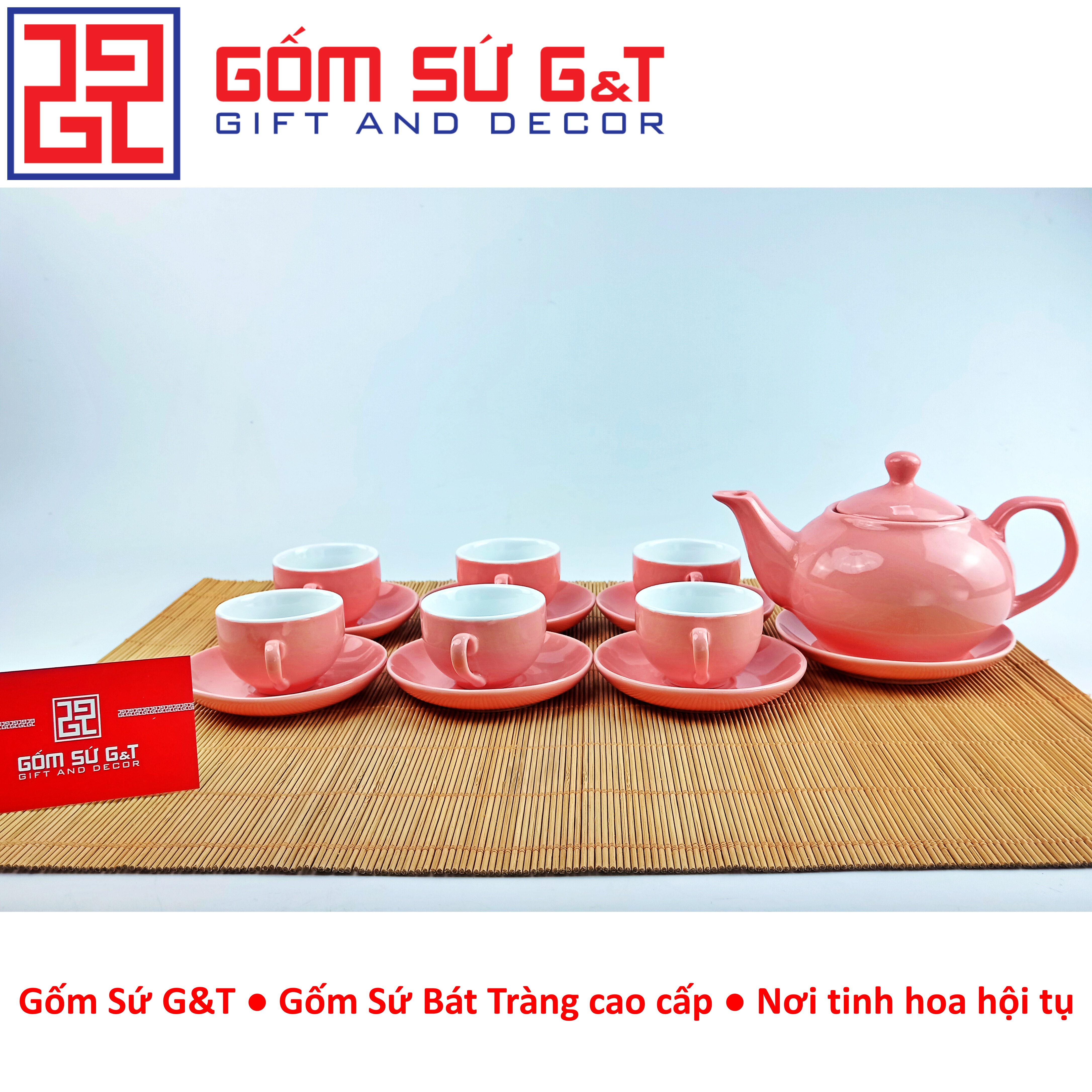 Bộ trà dáng bưởi màu hồng Gốm Sứ G&amp;T