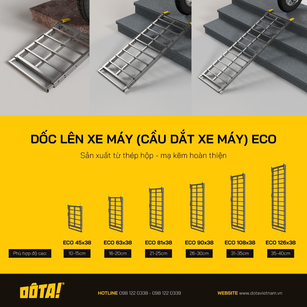 Dốc Lên Xe Máy (Cầu Dắt Xe Máy) DÔTA ECO 63x38CM (Tặng thanh Tiếp đất)