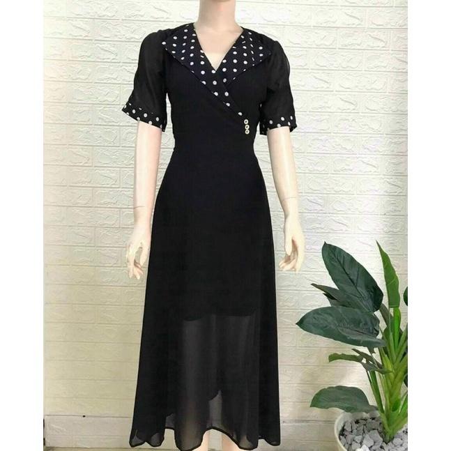 ĐẦM XOÈ ĐEN PHỐI CHẤM BI