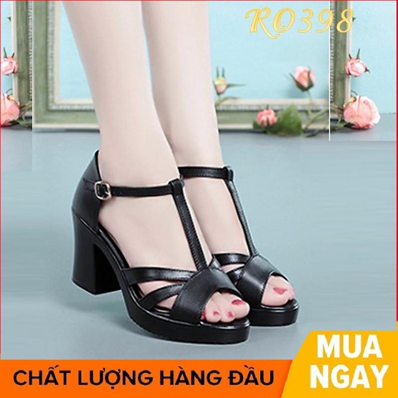 Giày sandal nữ cao gót 6 phân hàng hiệu rosata hai màu đen kem ro398 - HÀNG VIỆT NAM CHẤT LƯỢNG QUỐC TẾ