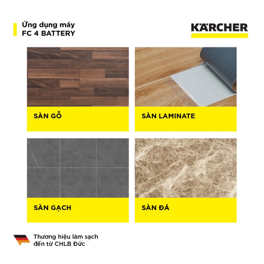 (Sản xuất Châu Âu) Máy lau sàn đa năng Karcher FC 4 Battery - Lau sàn 2 trong 1 nhanh chóng, phù hợp diện tích 90m2 - Hàng Chính Hãng