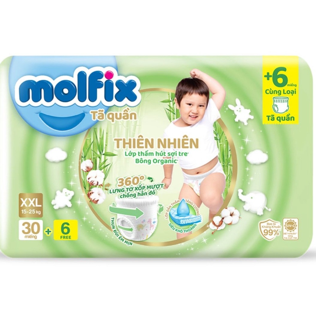 Tã/bỉm quần Molfix Thiên nhiên Ultra XXL30 (15kg - 25kg) - Gói 30 miếng