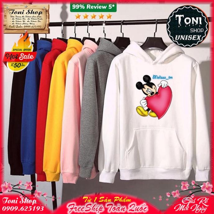 ÁO HOODIE MICKEY BIG HEART Nỉ Ngoại Cao Cấp - In Pet Siêu Bền Siêu Đẹp