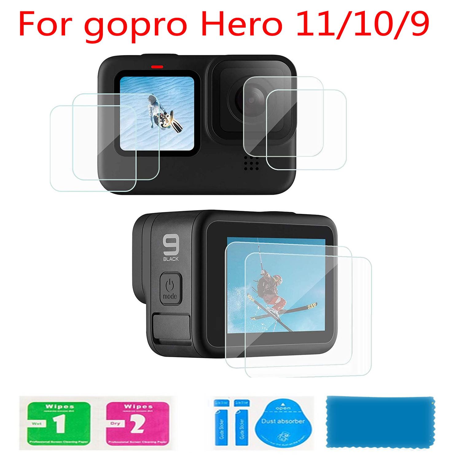 Bộ bảo vệ màn hình thủy tinh nóng tính cho GoPro Hero 11 10 9 Phim bảo vệ ống kính đen cho GoPro 9 10 11Camera Phụ kiện