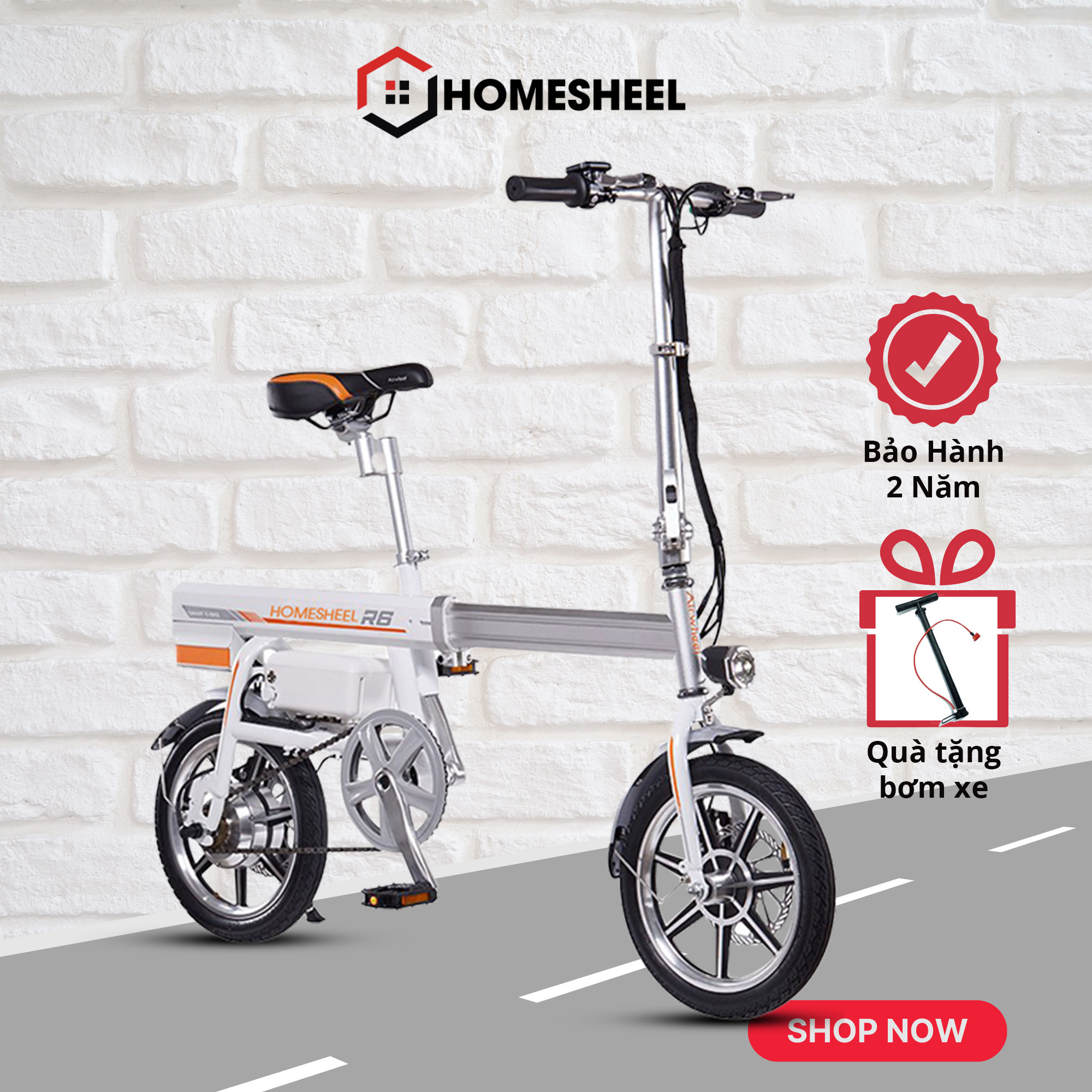 Xe đạp điện gấp gọn Homesheel Airwheel R6 - Màu trắng