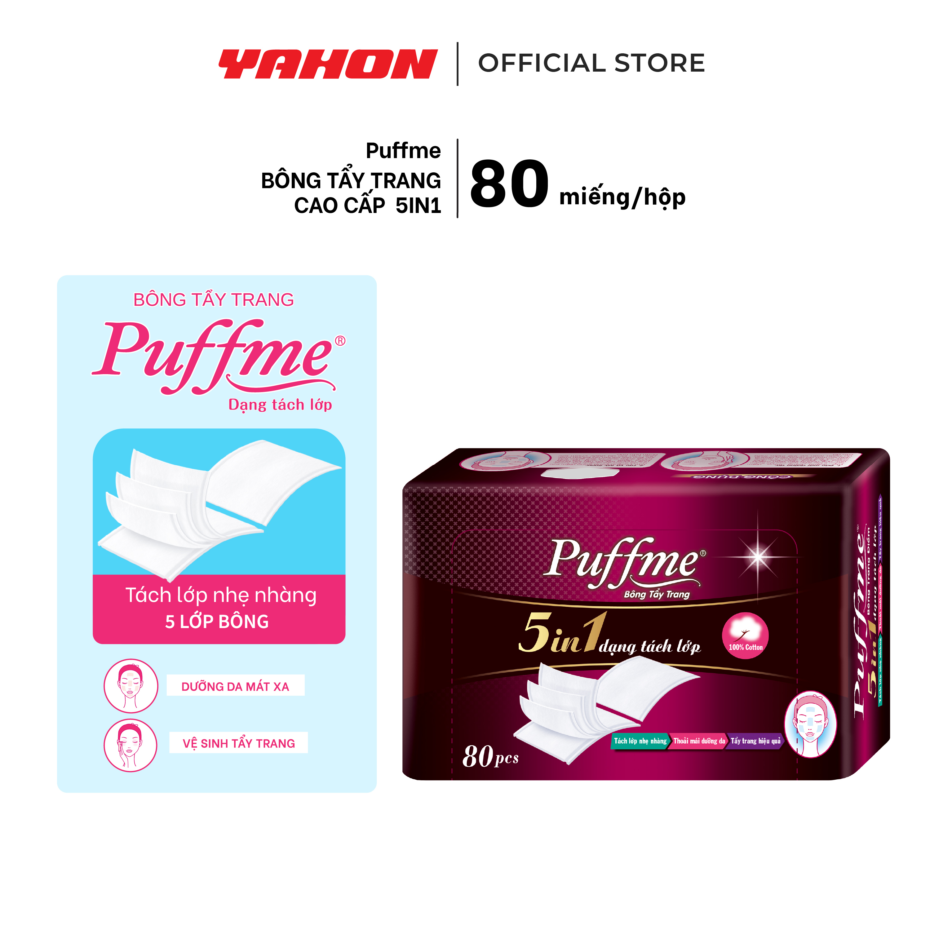 Bông Tẩy Trang PUFFME 5in1 5 Lớp Cao Cấp, 80 Miếng/Hộp