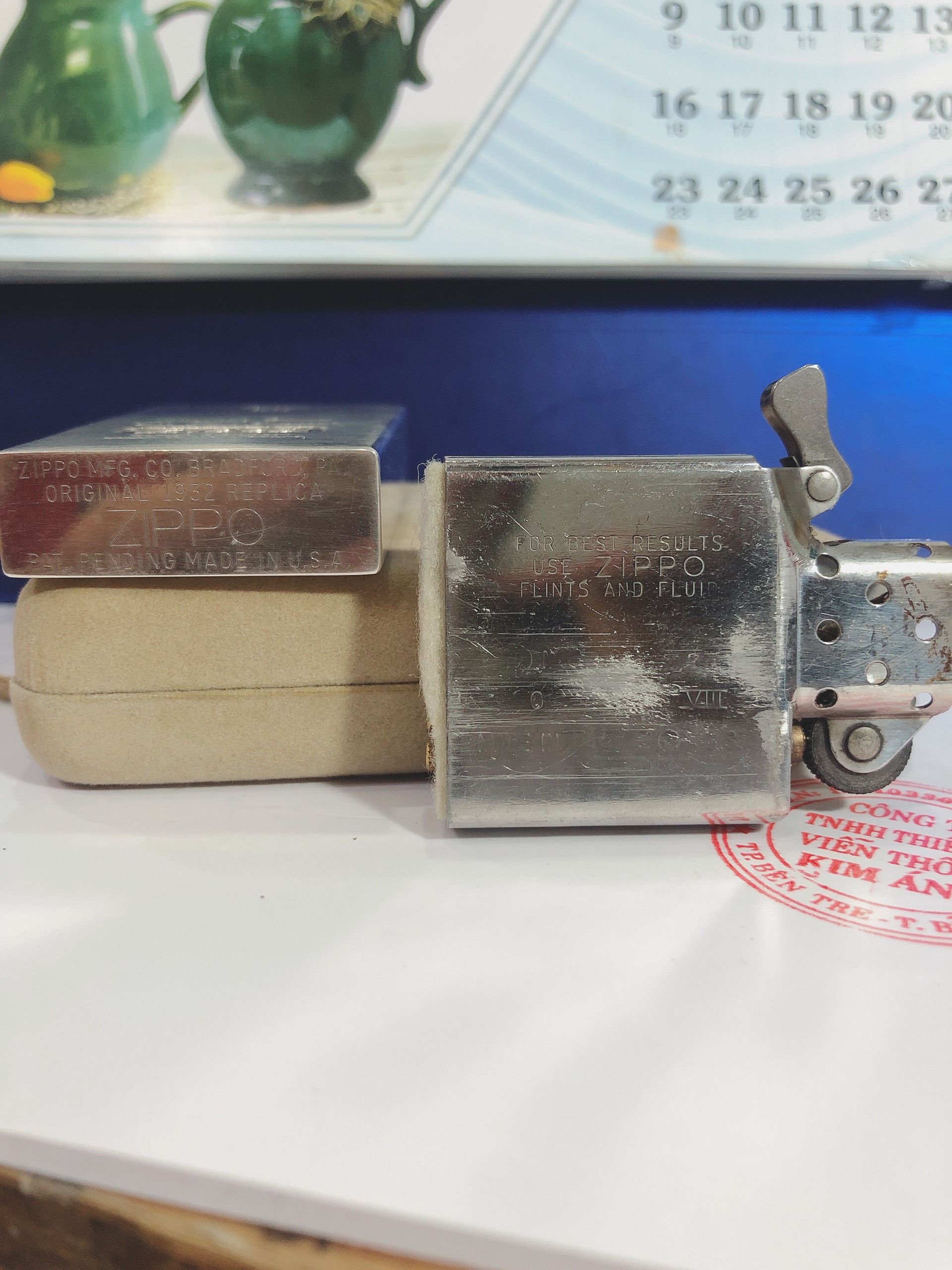 Bật lửa Zippo Mỹ Lacke Bạc Rep.lica 1932 Khắc ăn mòn Full nắp The First Original, sản xuất 1992, Hàng chính hãng