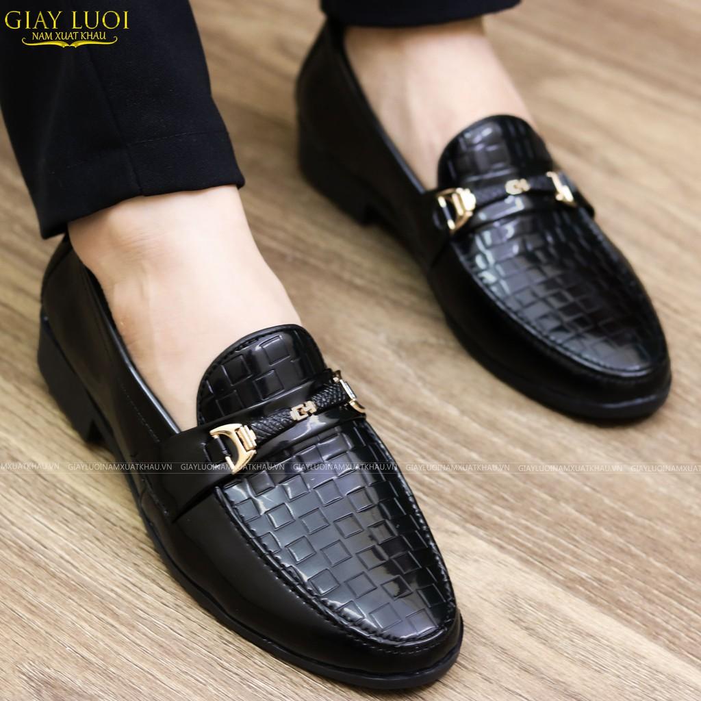 Giày Lười Nam Da Bóng Giá Rẻ - Đế Cao 3cm - Mã L157 Màu Đen - Hàng VN