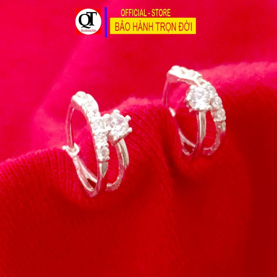 Khuyên tai trẻ con chất liệu bạc ta đeo sát tai gắn đá cobic trắng sáng trang sức Bạc Quang Thản - QTBT.CN156