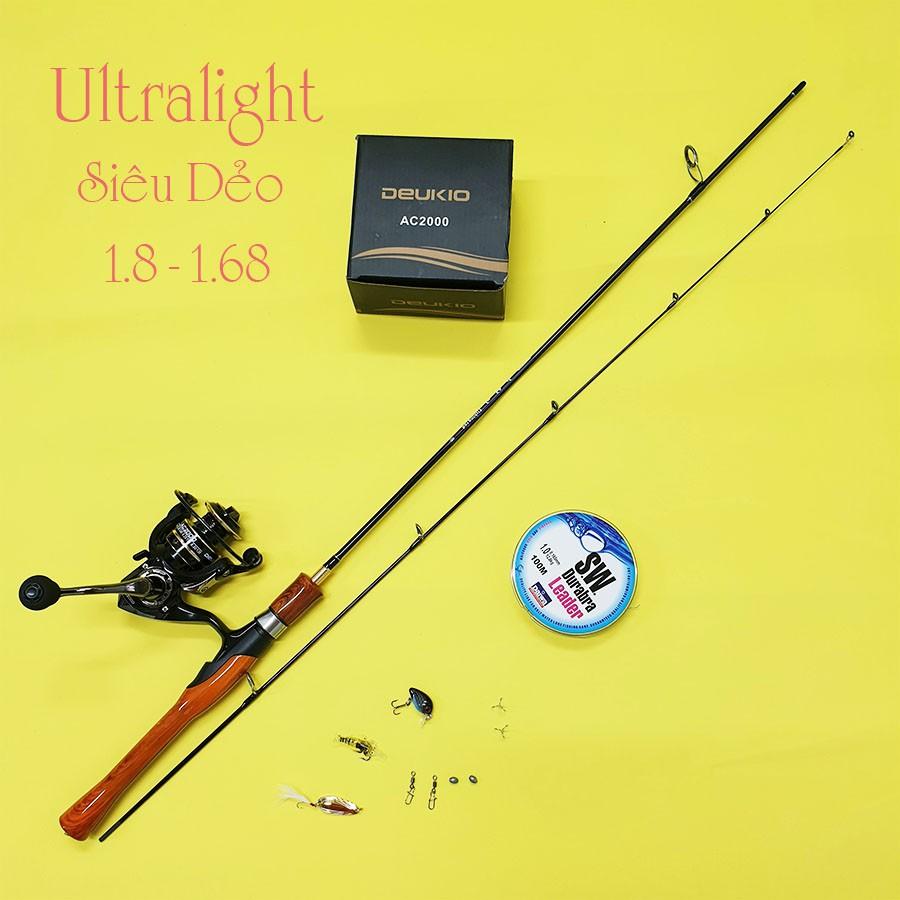 Bộ cần câu máy Lure UL Ultralight đọt đặc siêu dẻo + Ac 2000 + phụ kiện