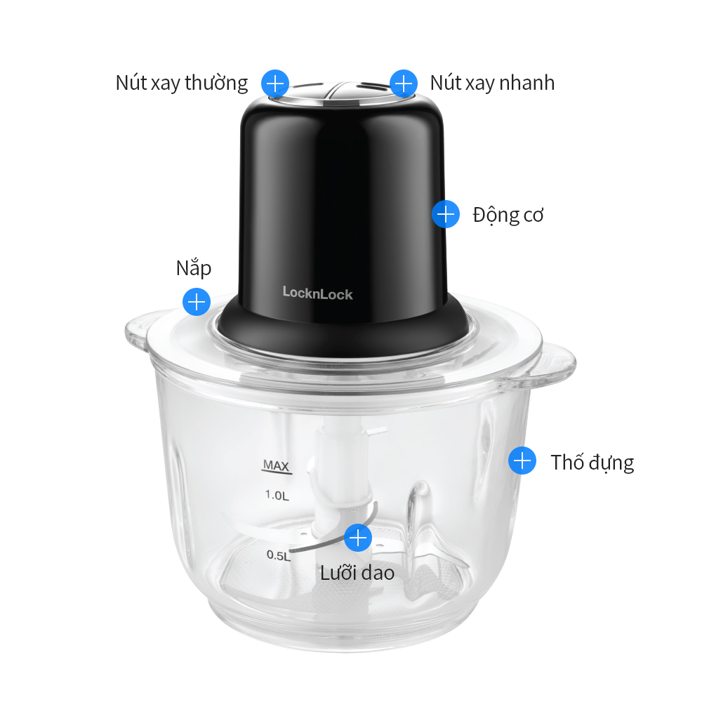 Máy xay thịt LocknLock - One Touch Meat Chopper - EJM116BLK (350W- 2L) - Màu đen - Hàng chính hãng