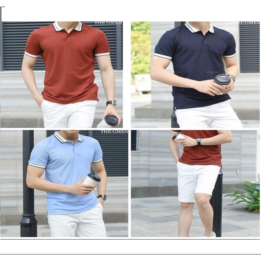 Áo polo nam thời trang LUZADO ,áo thun nam phối viền tay và cổ áo, áo phông cổ bẻ nam chất co giãn đẹp form chuẩn