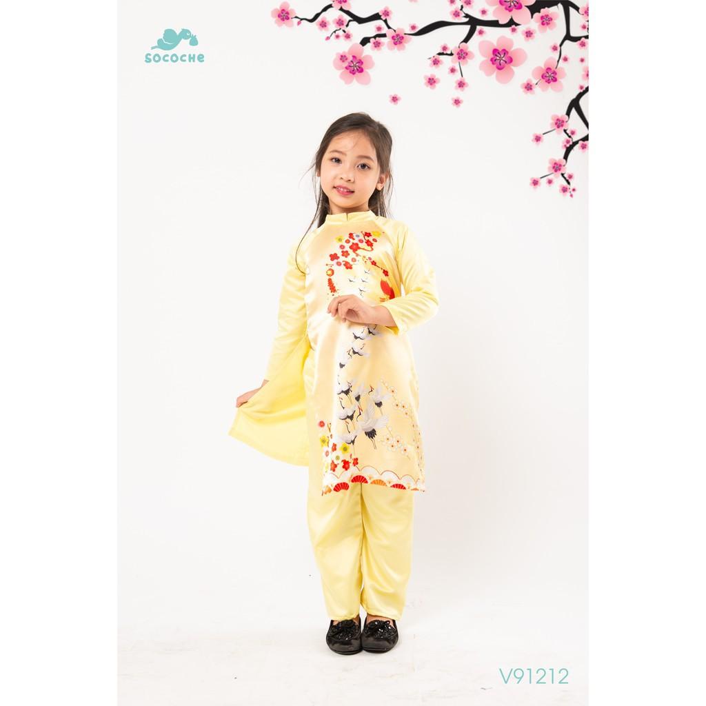 Áo dài bé gái (áo dài+quần) hoa nhí/hạc size 2-10 cho bạn từ 10-35kg
