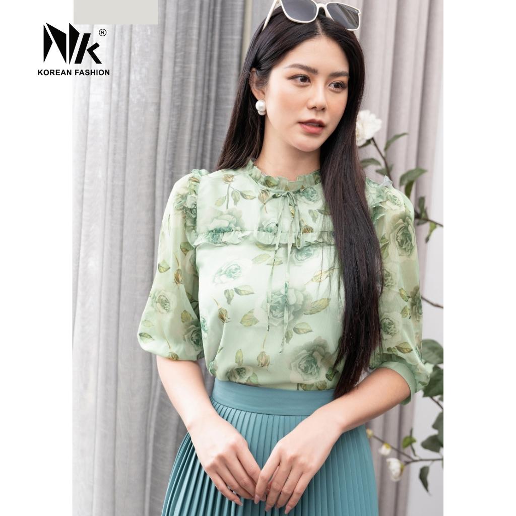 Áo Sơ Mi Công Sở Nữ NK Fashion Thiết Kế Họa Tiết Hoa Bèo, Nơ Cổ Nữ Tính, Chất Liệu Cao Cấp Không Nhăn Xù NKSM2202011