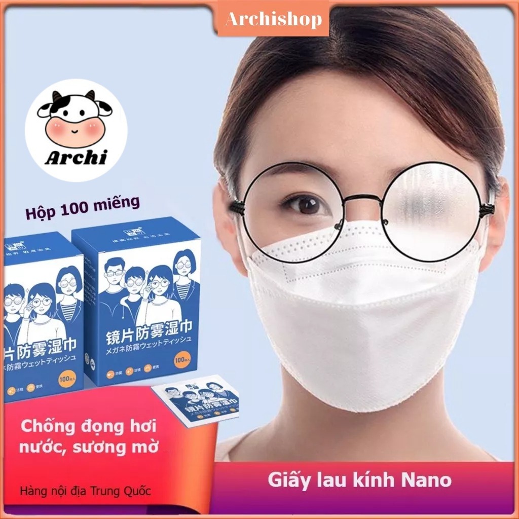 Set 100 Khăn lau kính Nano, khăn giấy chống bám hơi nước, giấy lau kính chống mờ sương, mồ hôi, chống nhờn