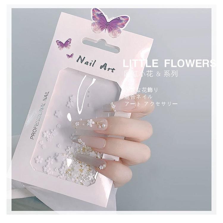 Charm hoa nhí sứ mix bi nail Yapas trắng vàng hồng, phụ kiện hoa sứ bi gắn đính trang trí móng tay cao cấp