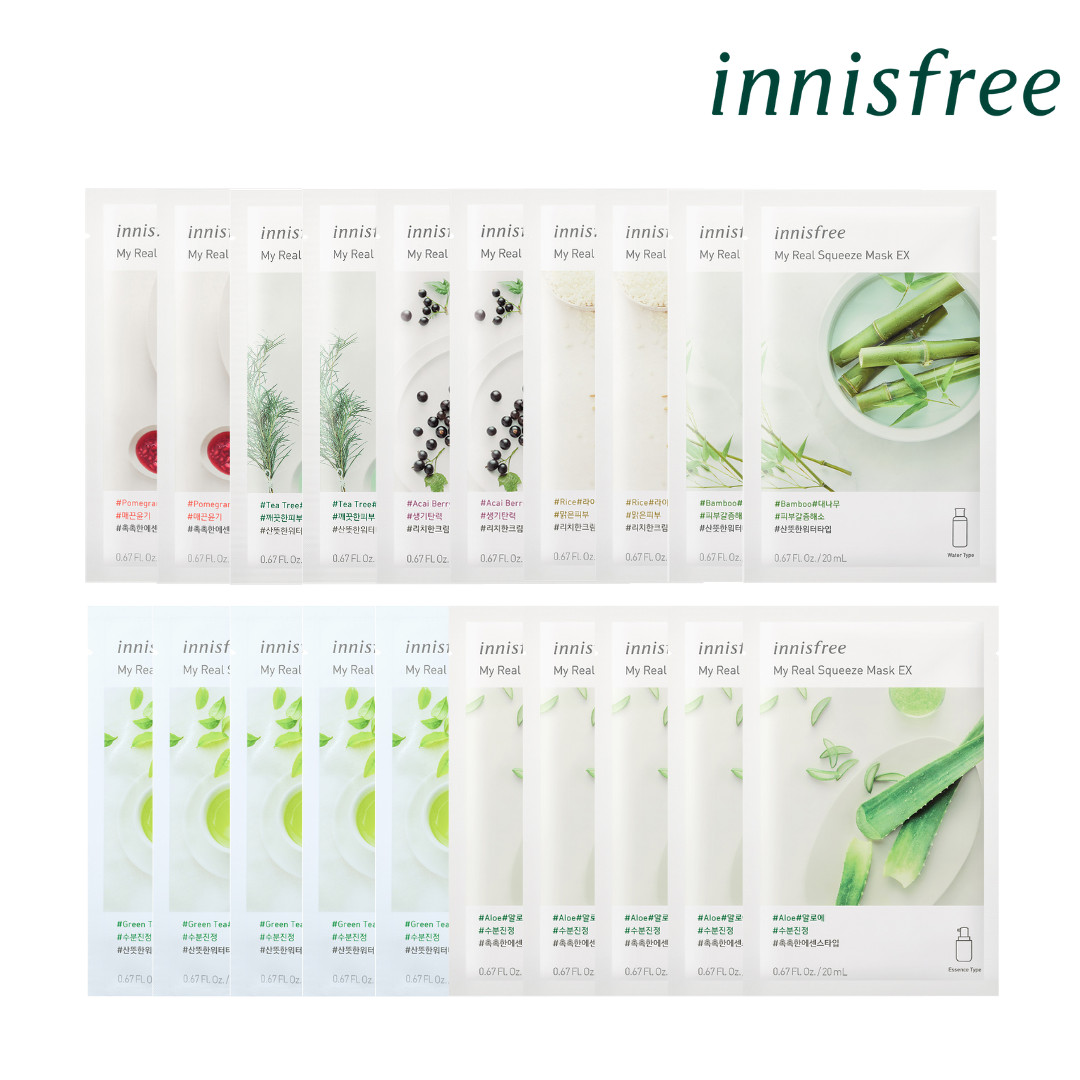 Combo 10+10 Mặt Nạ Giấy Dưỡng Ẩm Phục Hồi Da Innisfree Squeeze Energy Mask (Giao ngẫu nhiên)