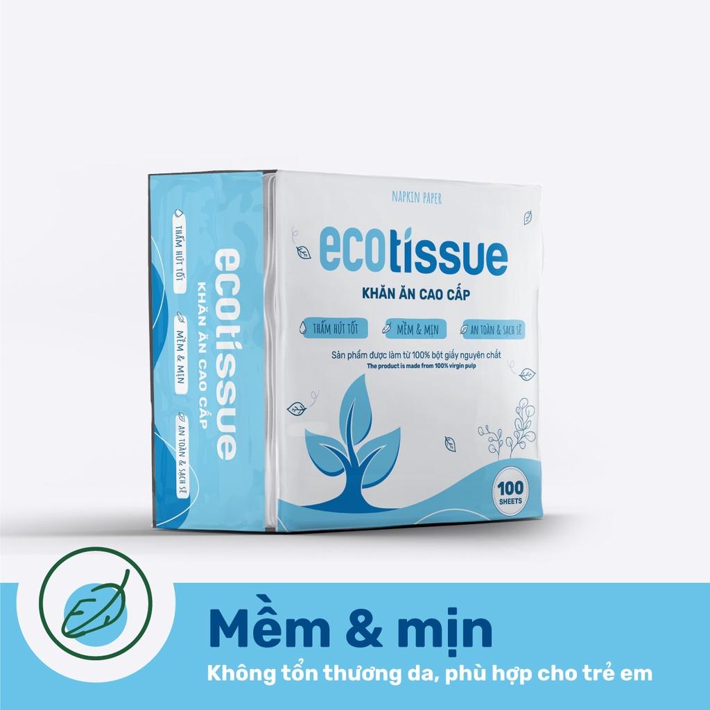 Khăn giấy ăn khăn giấy khô cao cấp Ecotissue Napkins Paper gói 100 tờ thấm hút tốt mềm mịn an toàn sạch sẽ