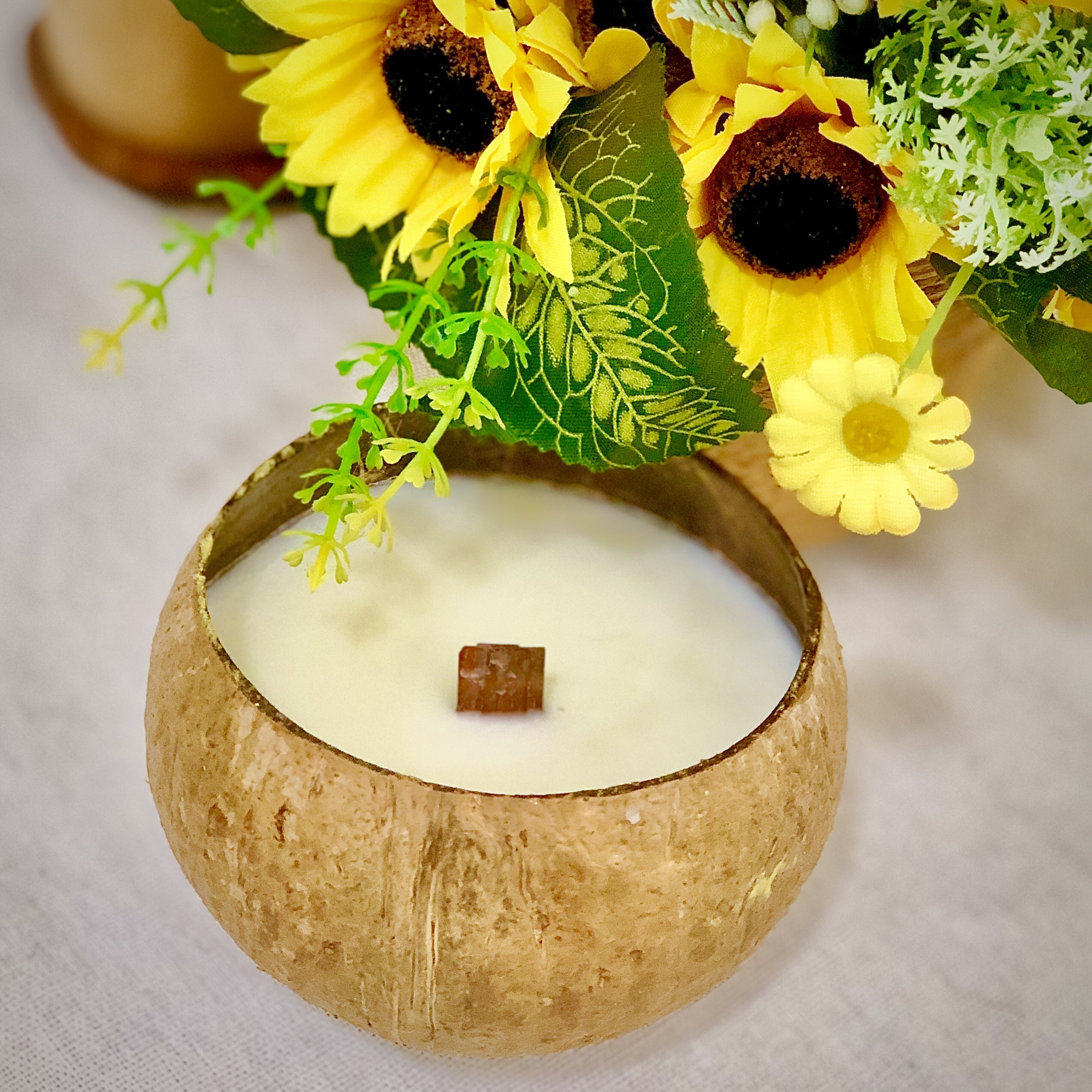 Nến Thơm Hương Gỗ Thông Gáo Dừa Trầm Ấm & Bình Yên