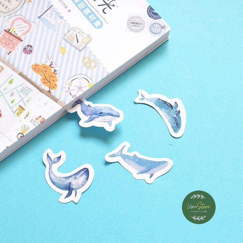 Bộ 45 miếng sticker hình dán cá heo xanh dùng trang trí sổ tay, sổ nhật kí/ bullet journal sticker - wt074