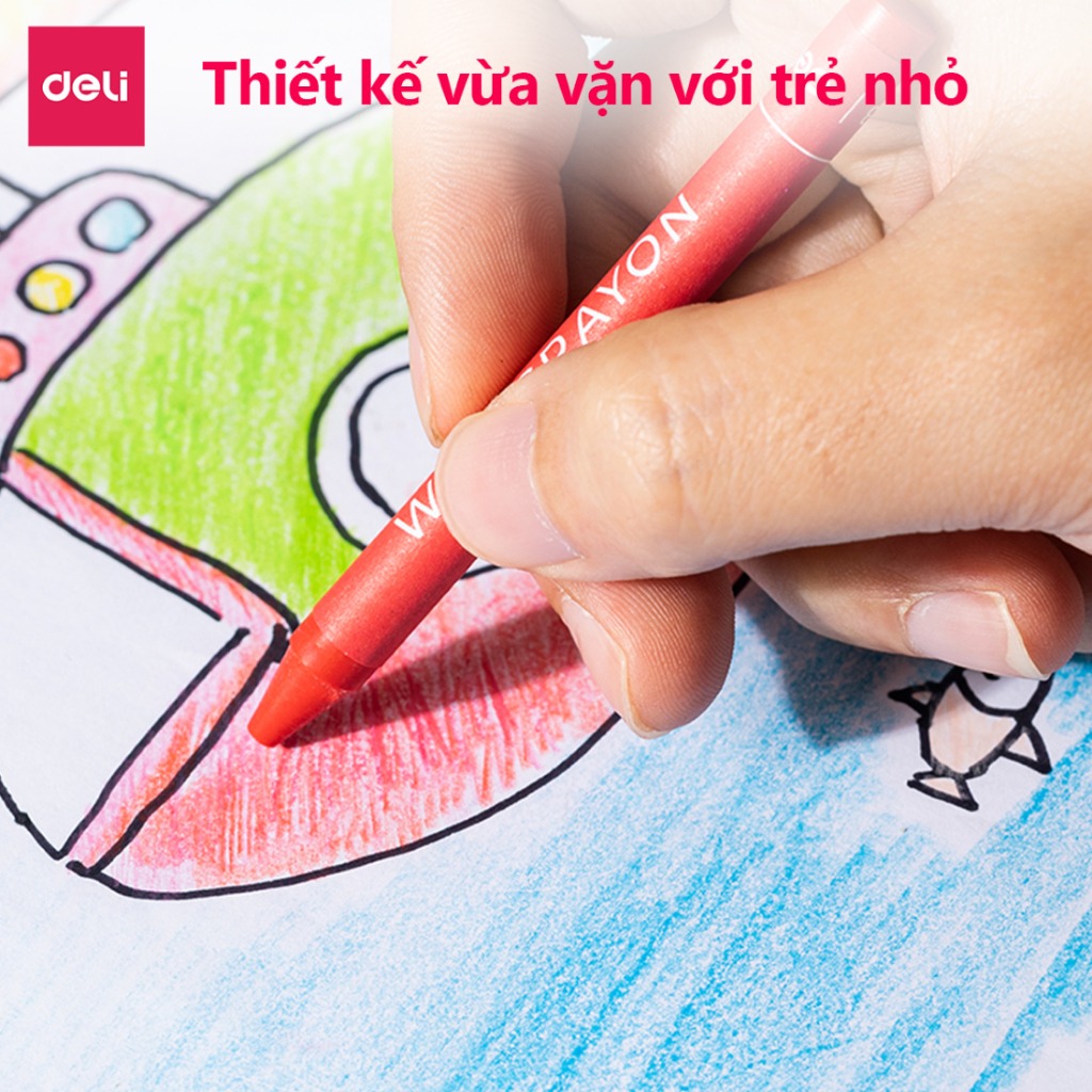 Bút Sáp Màu Deli 12/24 Màu Tươi Sáng, Màu Sáp Mịn, An Toàn Cho Bé Tô Màu, Học Tập Mỹ Thuật