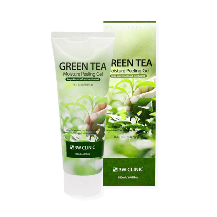 Gel tẩy da chết mặt 3W Clinic Moisture Peeling Gel - Green Tea 180ml